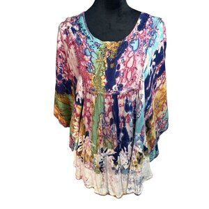 Sakkas Women's Free Size Multicolor Rayon Tunic Top Boho Hippie Flowy Blouse